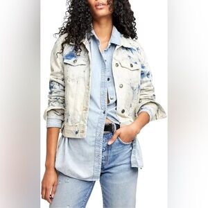 Free People Rumors Women's Denim Jacket Bleached Blue Jean Jacket Large